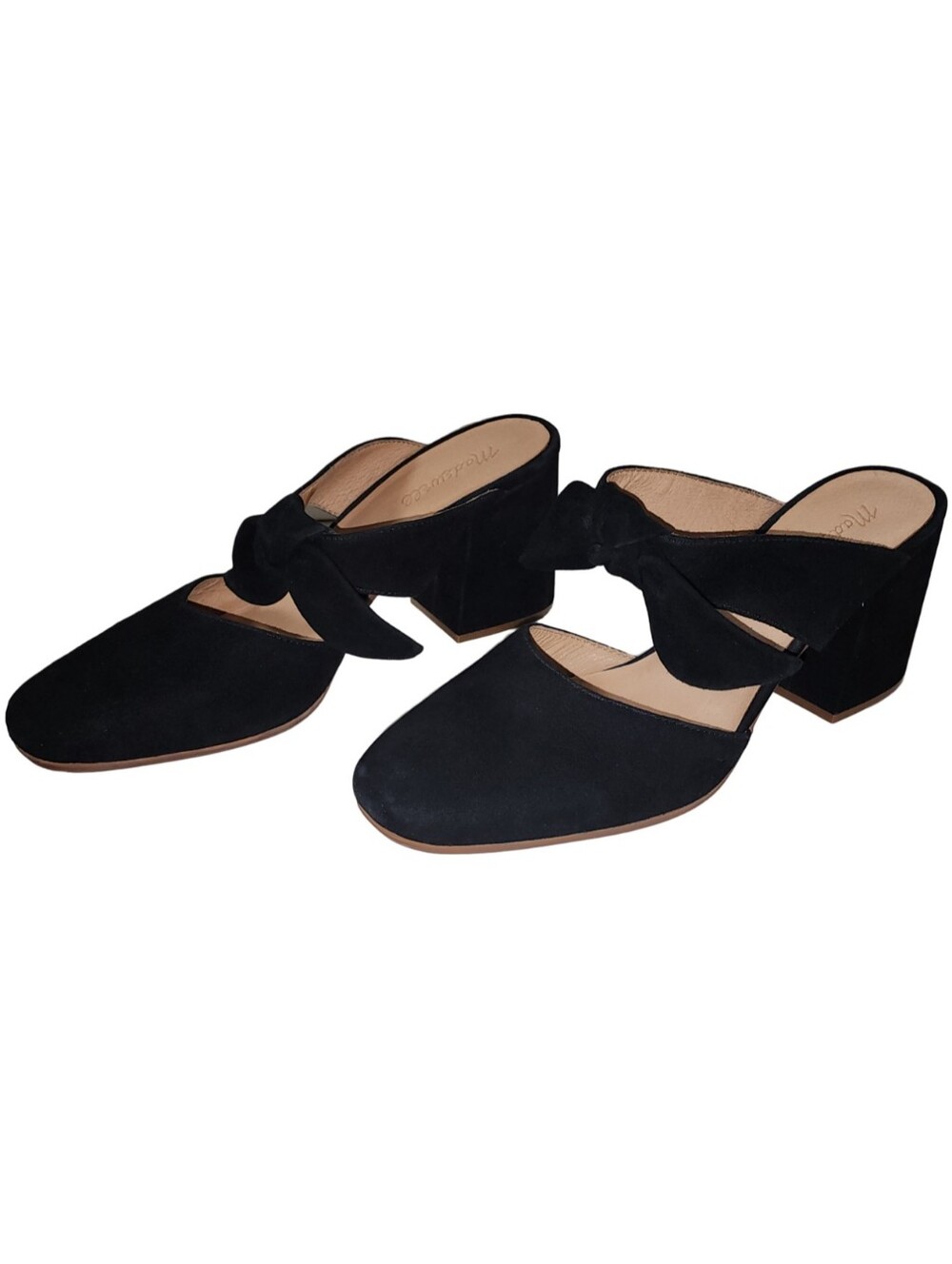 MADEWELL The Zoe Bow Mule Black Suede Block Heel 10